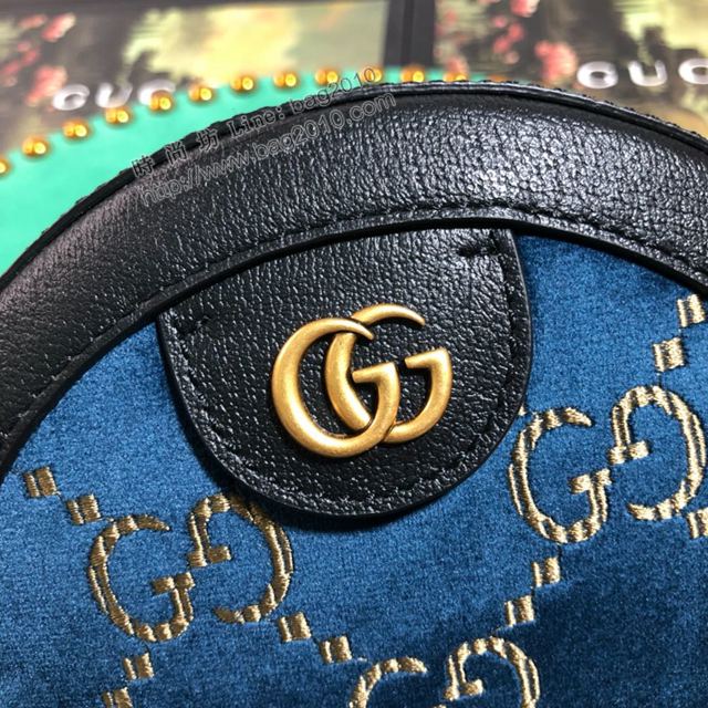 Gucci包 古馳女包 574978 藍絨/克皮 gucci斜挎小包 Gucci圓形包  gudj1315